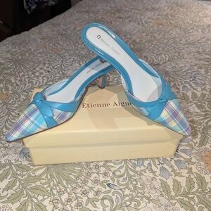 Etienne Aigner Women's Blue Plaid Heels